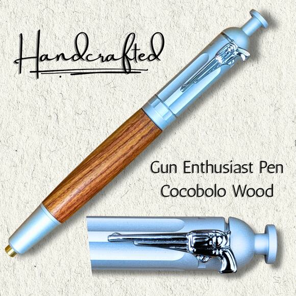 Handcrafted Wood Revolver Pen Pistol Shaped Clip Gun Lover Gift Exotic Cocobolo - Picture 6 of 6